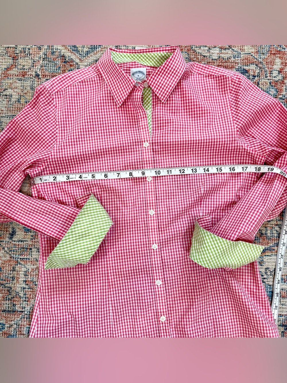 Brooks Brothers GINGHAM Cotton Pink Green Shirt Top Blouse Spring Preppy Size 6 - Picture 10 of 10